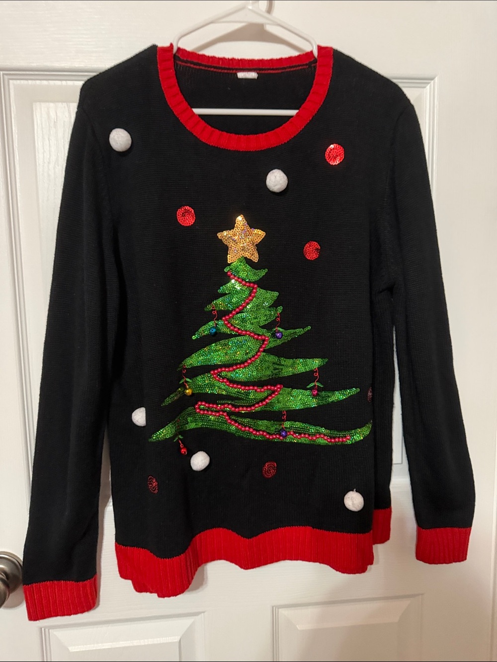 Vintage Black & Red Christmas Tree Sweater